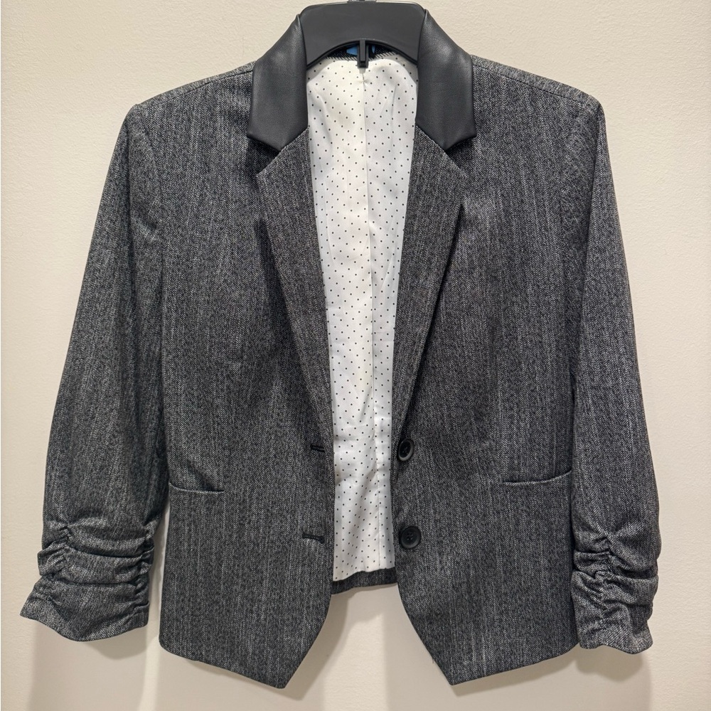 Grey blazer with leather trim 
Size 6